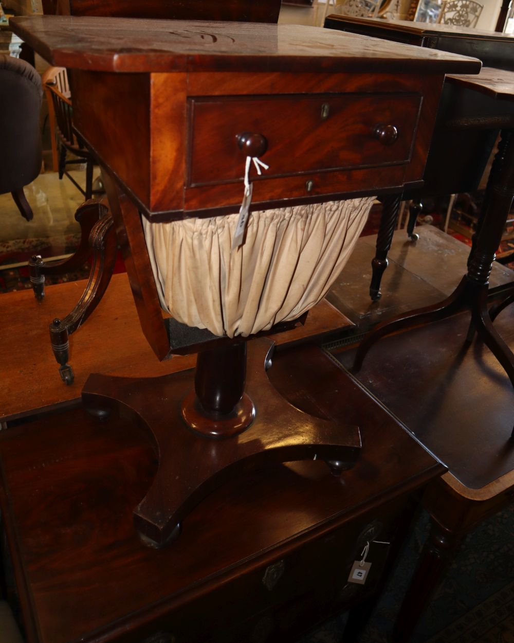 An early Victorian mahogany work table, W.53cm, D.38cm, H.72cm